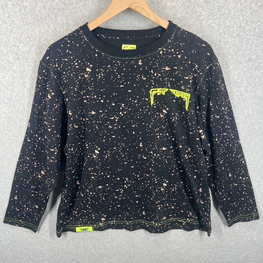 Pit Viper Long Sleeve Shirt Mens S Black Bleach Splatter Graphic Tee EUC